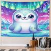 Cute Arctic Seal with Aurora Background Pattern Wall Hanging Tapestry Decorative Tapestry Home Decor for Bedroom and Living Room