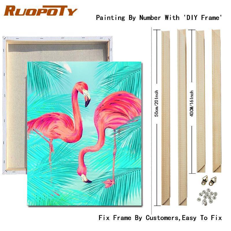 RUOPOTY Acrylic Painting By Numbers Flamingo Animals Paint On Canvas Coloring By Numbers Gift Home Decor Wall Room
