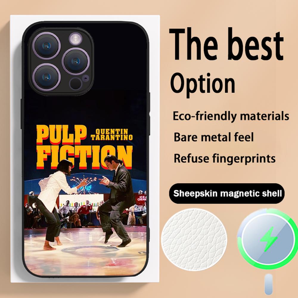 Classic Movies Pulp Fictions Poster Phone Case For iPhone 16 15 14 13 12 11 Plus Pro Max High-end Luxury Magsafe Sheepskin