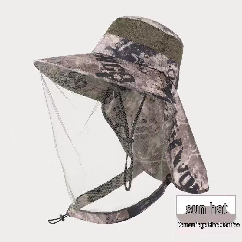 Unisex Outdoor Wide-Brim Sun Hat with Mesh Mask