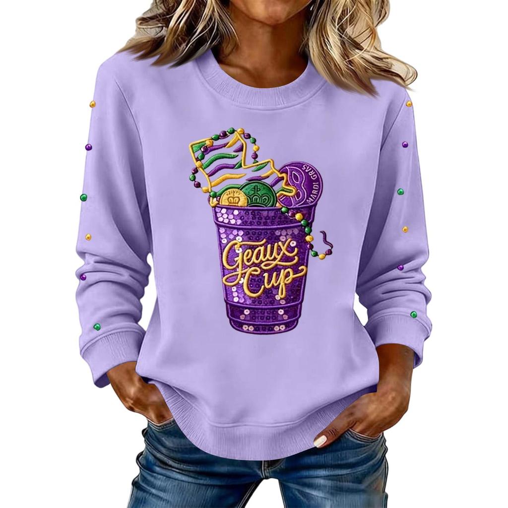 Women's Fashion Printed Long Sleeve Loose Round Neck Sweatshirt Top