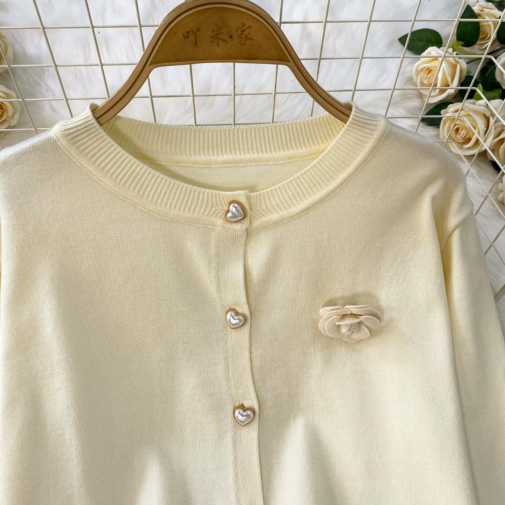 Autumn Winter Women Casual Knitted Sweater Trouser Two Piece Set Full Sleeve 3D Flower Jacket Coat and Wide Leg Pant Suit