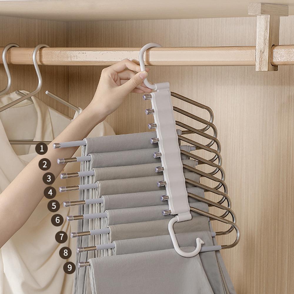 Stainless Steel Multi-Layer Pants Hanger, Foldable 5-Tier Closet Organizer, Non-Slip Space-Saving Rack for Jeans/Skirts