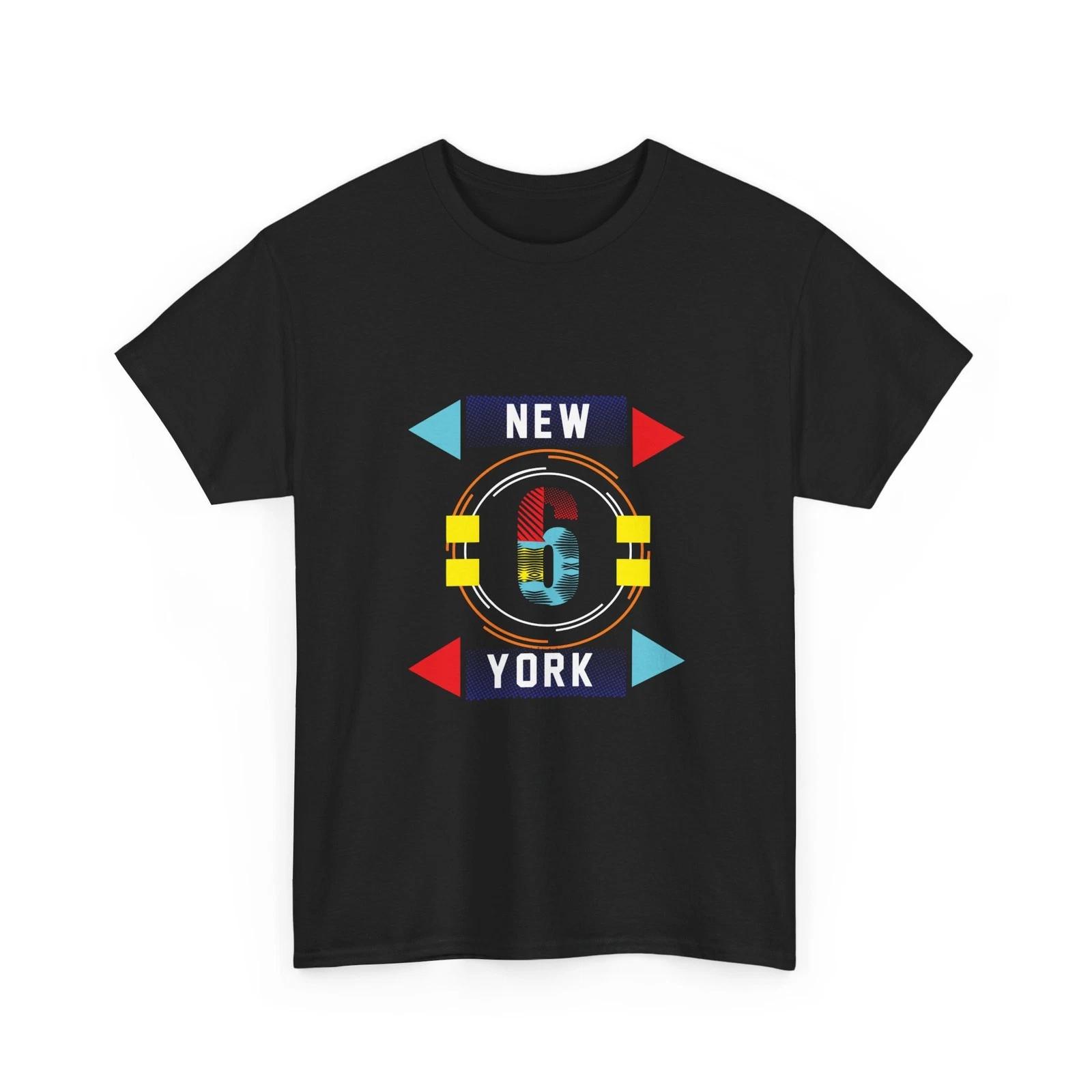 New York 6 Graphic Tee | Retro Subway Signage, Colorful Arrows, Cotton T-Shirt S