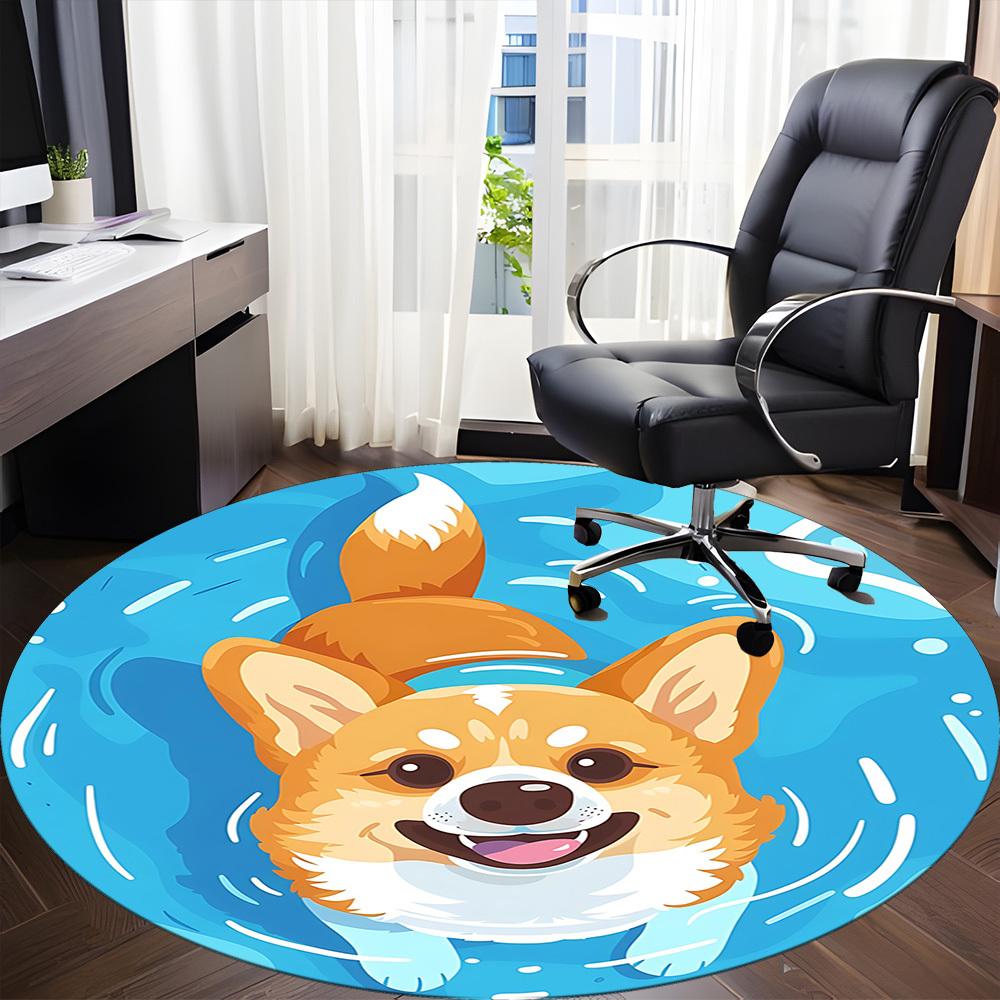 1PC Corgi Office Round Area Rug, Indoor Mat Suitable ForOffice, Under Office Chairs Bedroom Living Room Home Decor, Room Deco, D029