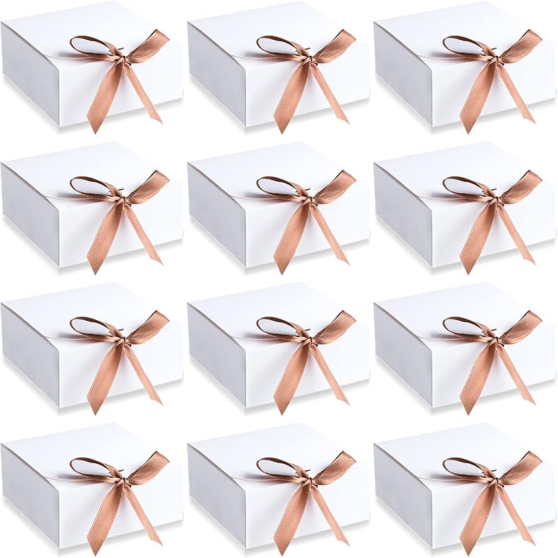 AIEX 12 Pcs Gift Boxes with Lids, 4.5 x4.5 x2 Present Boxes Square Gift Box with Champagne Wrap Ribbons, Gift Wrap Boxes for Birthday Wedding Party белый