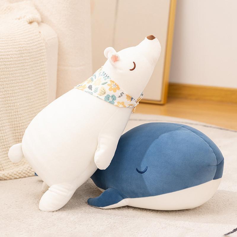 Whale Encounter Cartoon Plush Pillow With Soft Faux Fur For Home Decor