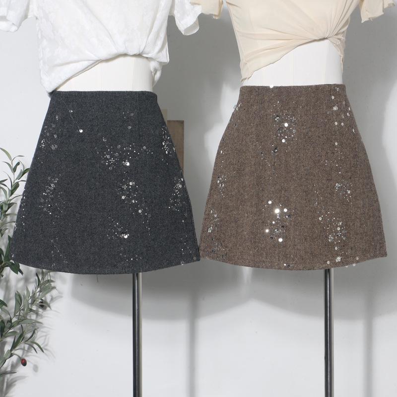 2025 Winter Beaded Sequin High-Waist A-line Skirt - Slim Fit, Anti-Exposure, Hip-Hugging Design