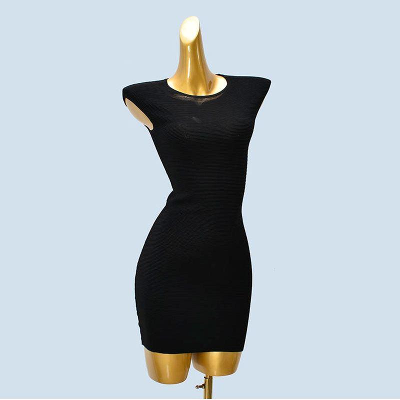 Foreign Trade Quality round Neck Inner wear Knitted dress Women Spring Small Flying Sleeve Elegant All-Match Hip Skirt