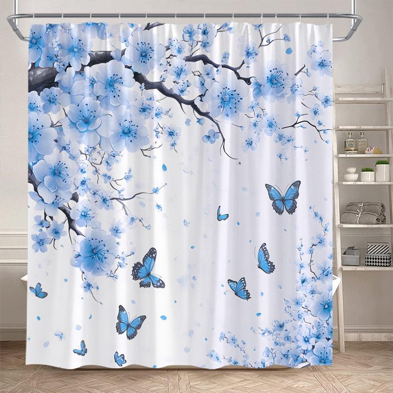 Blue Floral Leaves Shower Curtains Watercolour Eucalyptus Leaf Botanical Bath Curtain Polyester Home Bathroom Decor With Hooks