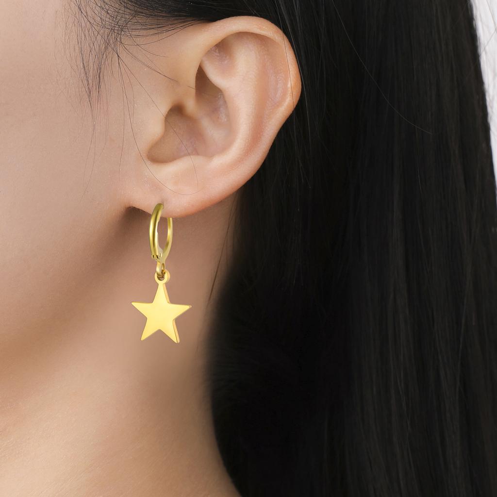 Moon Star Drop Earrings for Women Gold Stainless Steel Hoop Earrings Simple Fashion Jewelry Gift