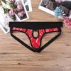 Men's Shiny Faux Leather Open Back Hollow Out Jockstrap Bikini Briefs with Metal O-Rings