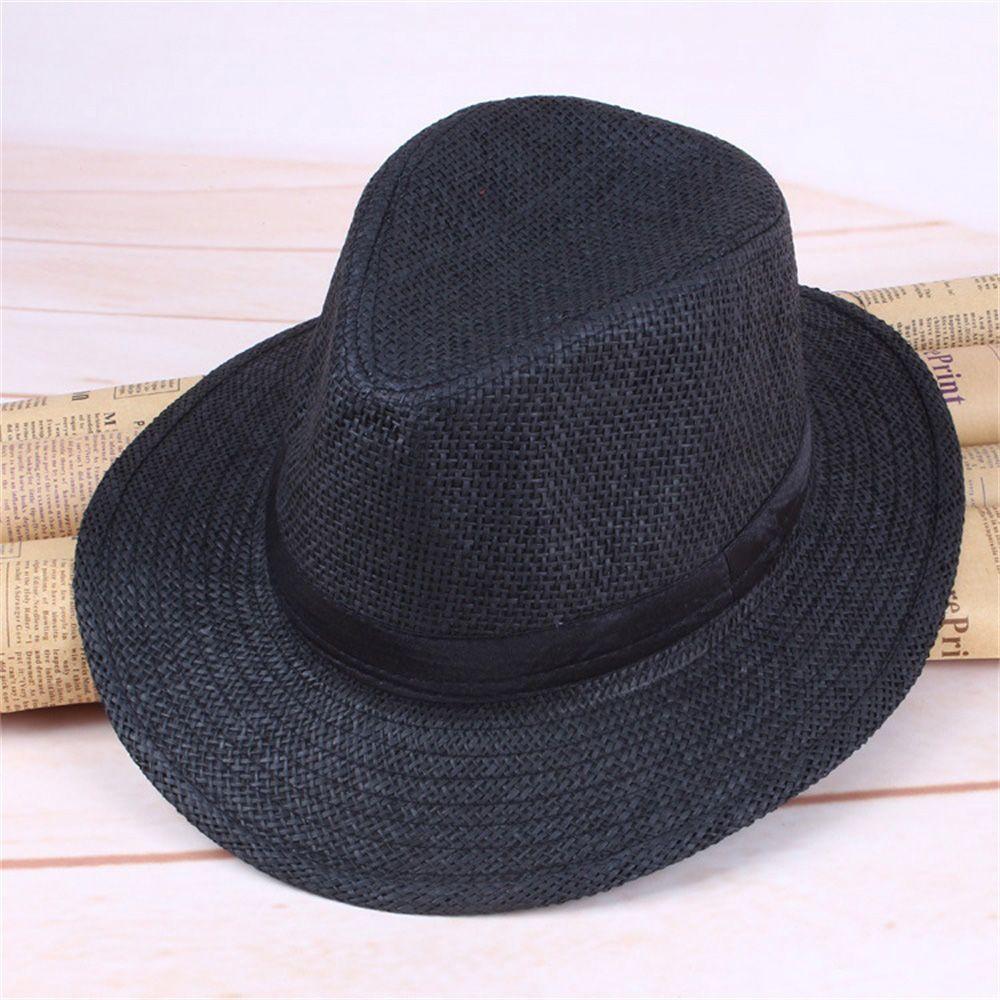 Outdoor Summer Travel Cowboy Cap Men Straw Hat Panama Wide Brim Sunhat