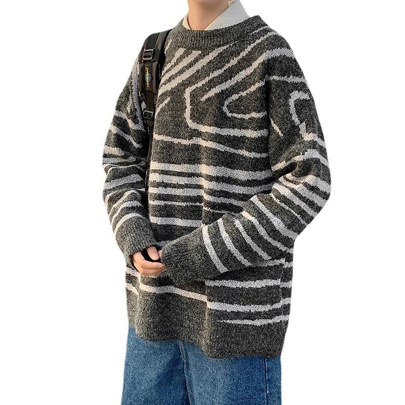 Sweater Men's Ins Color Matching Pattern Student Round Neck Sweater Loose Fashion Sweater Autumn and Winter