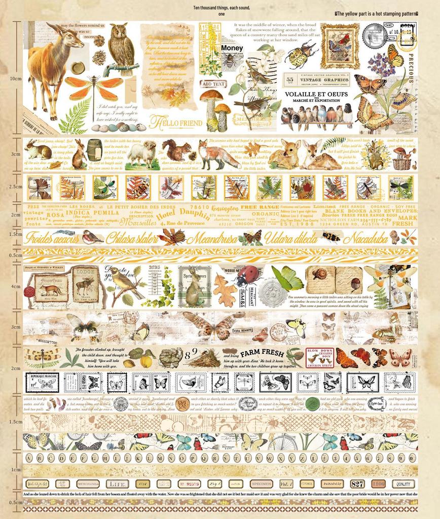 AGUGU Story Collection Gold Foil Retro Journal Washi Tape & DIY Decorative Stickers Set
