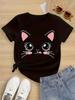 Unisex Cute Cartoon Bigeyed Cat Face Graphic Tee Streetwear Casual Top For Daily Leisure Wear All Seasons