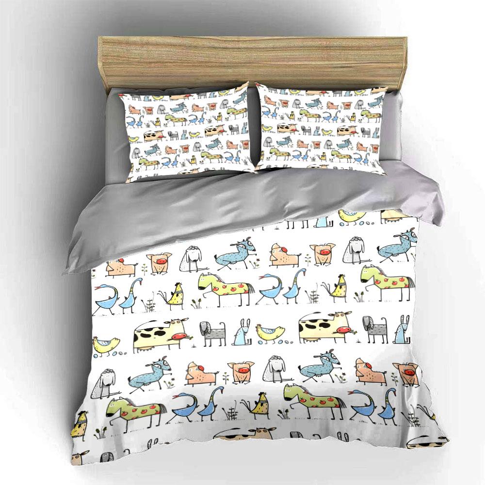 Multiple Sizes Cartoon Farm Animal Pattern Bedding Set 1 Duvet Cover 2 Pillowcases For Adult And Children Luxury Gift Full Size