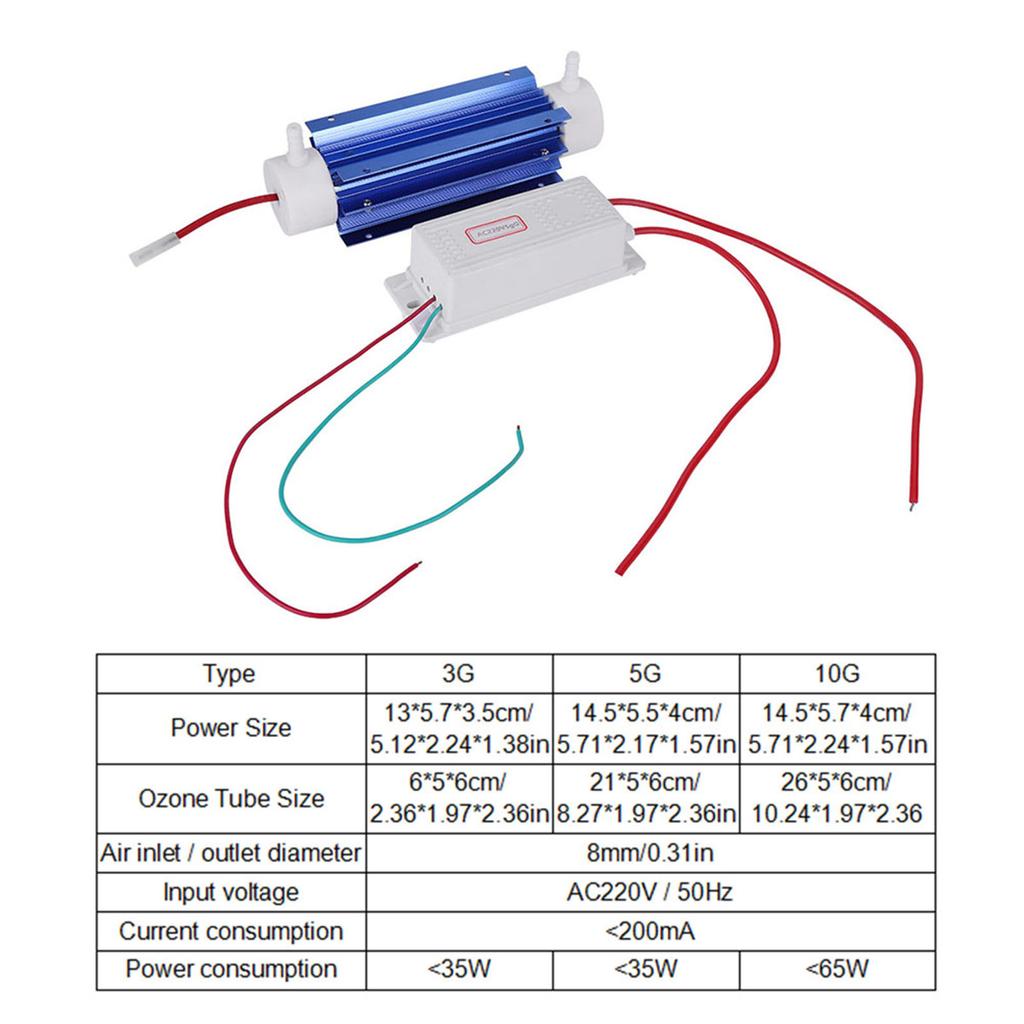 Ozone Generator Ozonator Ionizer Tube Air Purifier Quartz Tube   Power Supply 220V 5G