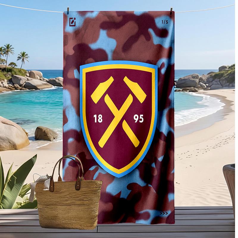 West Ham United Fußball-Print Strandtuch, Großes Weiches Schnelltrocknendes Handtuch für Strand Camping Schwimmen