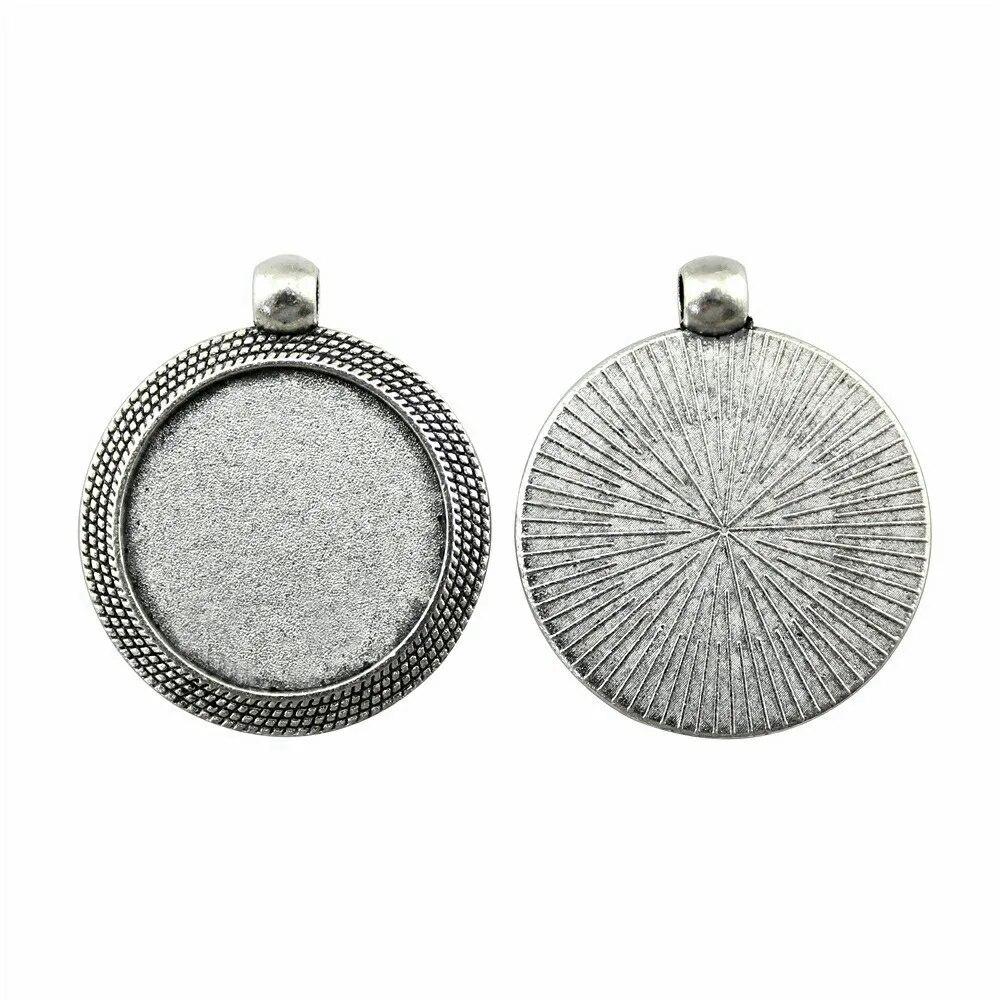 Ajuste Redondo 25Mm Cabujón de Cristal Base Bandeja de Montaje Color Plata Antigua Componentes Decoración Hecho a Mano Para Fabricación de Joyas