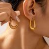 Retro European-American Style Titanium Gold-Plated U-Shaped Textured Earrings