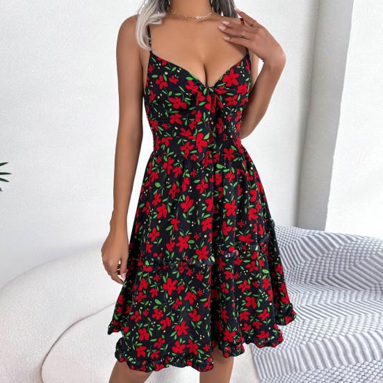 

Женское платье, модное дышащее женское платье с рюшами и струящимся подолом, милое праздничное платье с цветочным принтом на подтяжках, праздничное платье, повседневная одежда