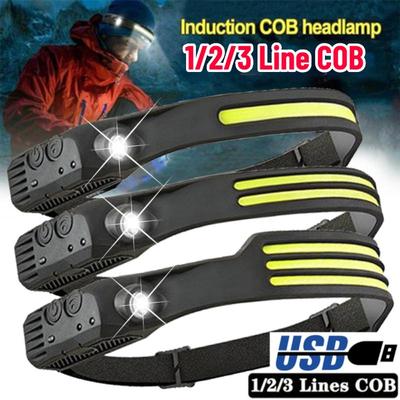 USB Rechargeable LED Sensor Headlamp XPE+COB Headlight Head Torch Work Light Waterproof Headlamp for Fishing Camping Lantern