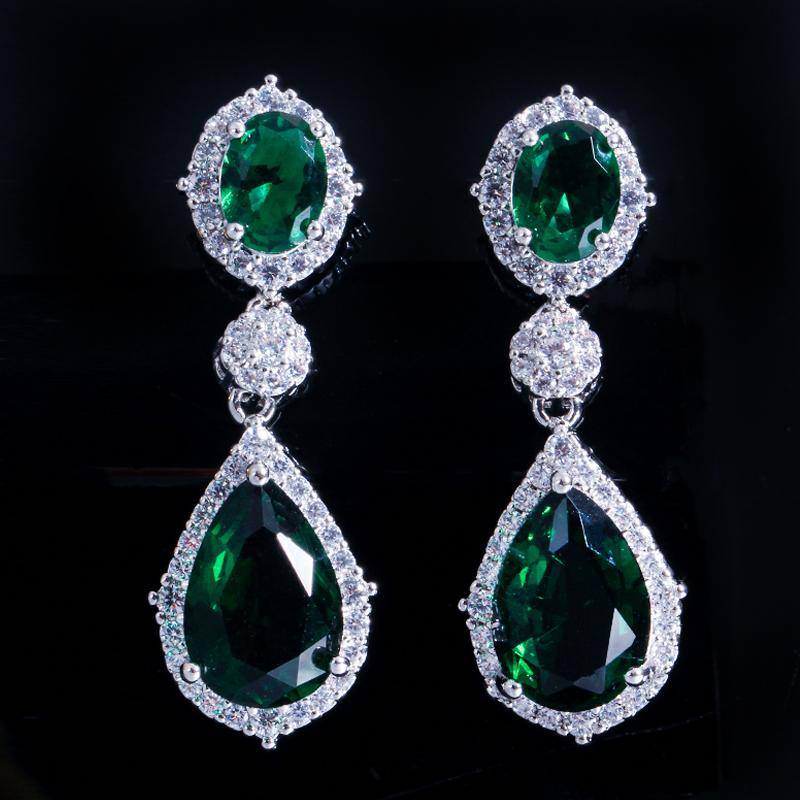 

Серьги-подвески WWJ белого золотого цвета для вечеринок с паве из кубического циркония AAA изумрудный