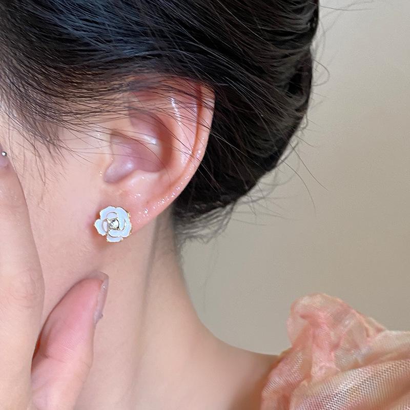 Camellia Zircon Stud Dangle Earrings - Fresh, Sweet, Unique, High-End French Style Jewelry