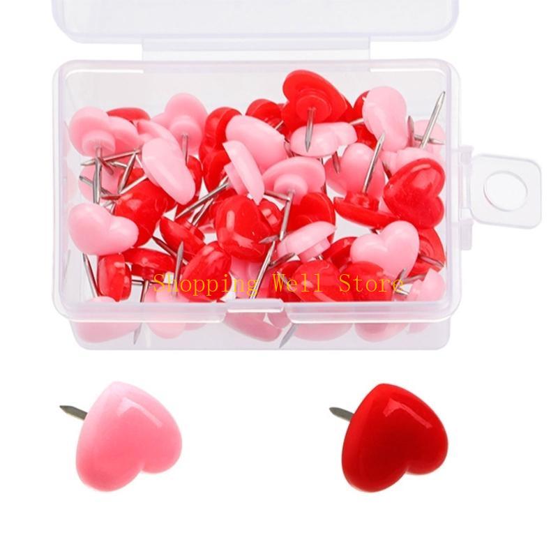 KX4B 50/100/150Pcs Heart Push Pins Cork Notice Board Drawing Pins Map Pin for Office