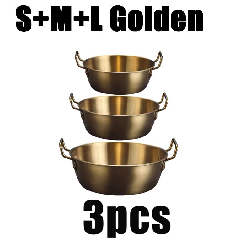 1/3PC Stainless SteelKorean Cuisine Bowl Salad Bowl Household Double Ear Snacks Plate Soup Bowl Durable Instant Noodle Bowls