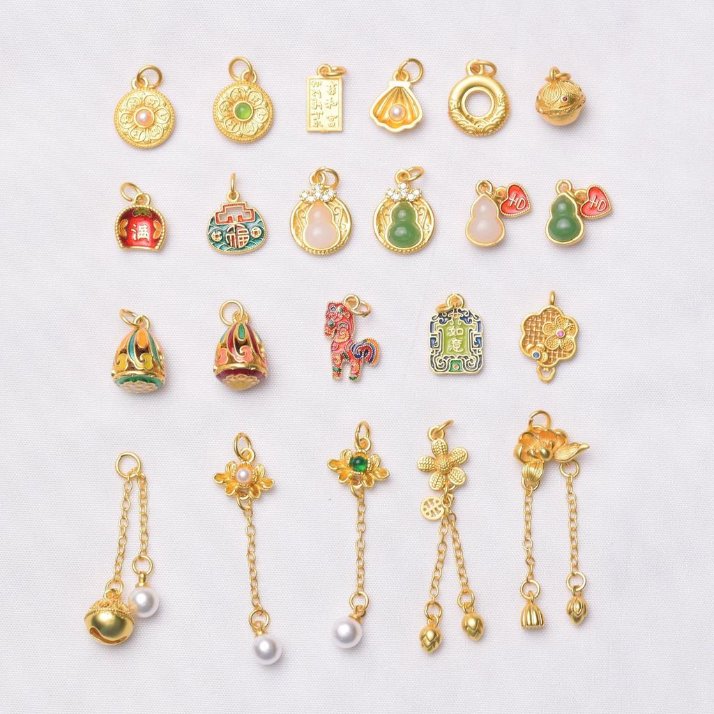 10pcs Color-Preserving Ancient Sand Gold Pendant Guochao Lotus Pod Lucky Gourd Pendant Beaded Diy Bracelet Necklace Pendant Accessories