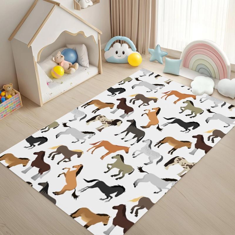 Kids' Playroom Rug Horse Patterned Area Rug Non Slip Mat for Children's Room Colorful Cartoon Design Easy To Clean Home Decor