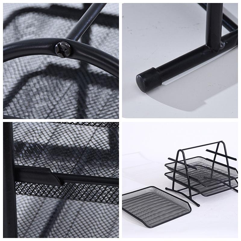 Organizator Tăvi pentru Documente cu Trei Nivele, Suport Metalic de Birou pentru Depozitare și Gestionare, Raft Multifuncțional din Plasă pentru Documente