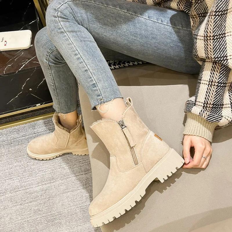 Fashion Booties Shoes for Woman Elegant With Medium Heels Suede Women's Ankle Snow Boots Comfortable Designer Luxury High Quality Boot