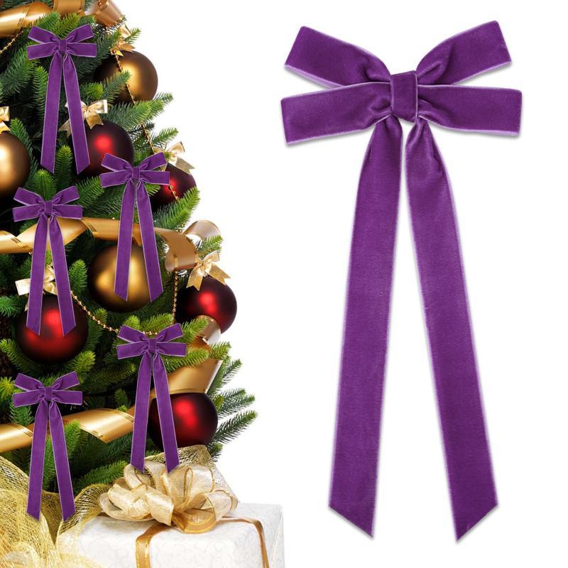 Large Red Velvet Christmas Bow Ornament Xmas Tree Hanging Decor for New Year Wedding Party Home Decoration