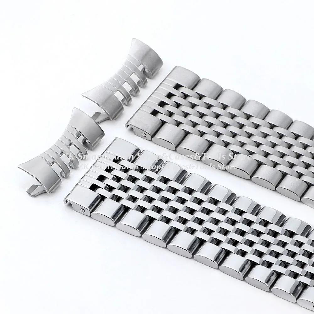 Curved End Stainless Steel Watch Strap 18mm 20mm 22mm for Jubilee Bracelet for Rolex Band Steel Strap Folding Buckle Accessories