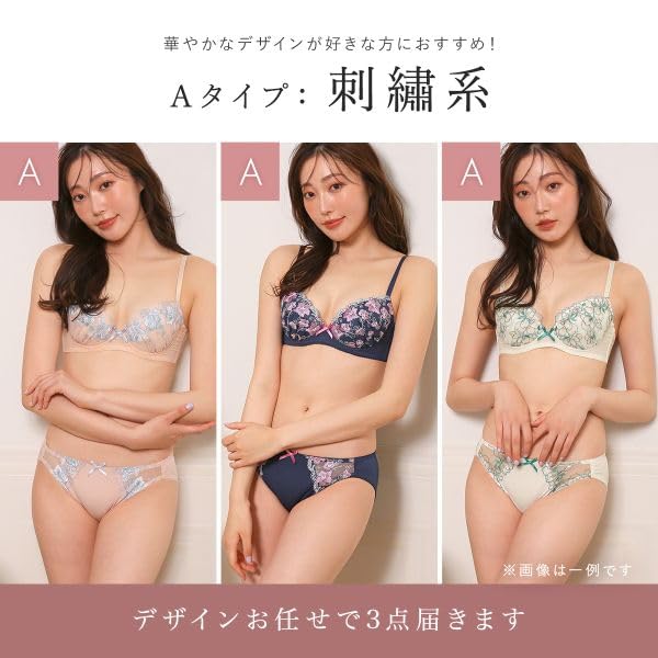 Shirohato Bra and Panty Lucky Choose from 5 Embroidered Sizes F80 3-Piece Set, Bag, Types, Lace, Stylish, Simple, B80, C80, D80, E80, (Type A, E80)