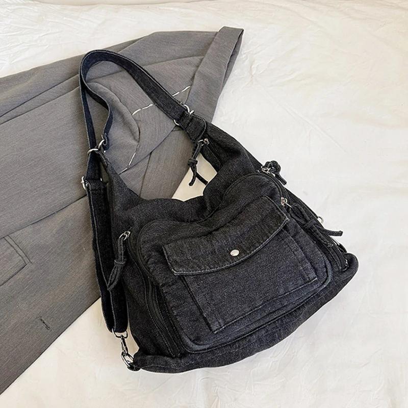 Japanese Harajuku Style Large Capacity Tote Bag Female New Casual Fashionable Multifunctional Denim Shoulder Messenger Bag