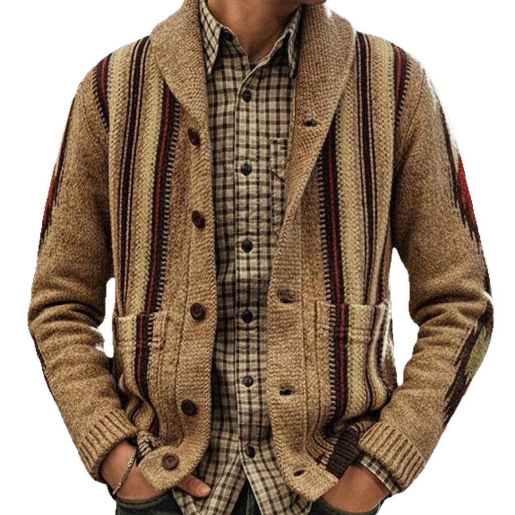 Herren Herbst/Winter Jacquard Strick-Cardigan mit Umlegekragen (SY0009)