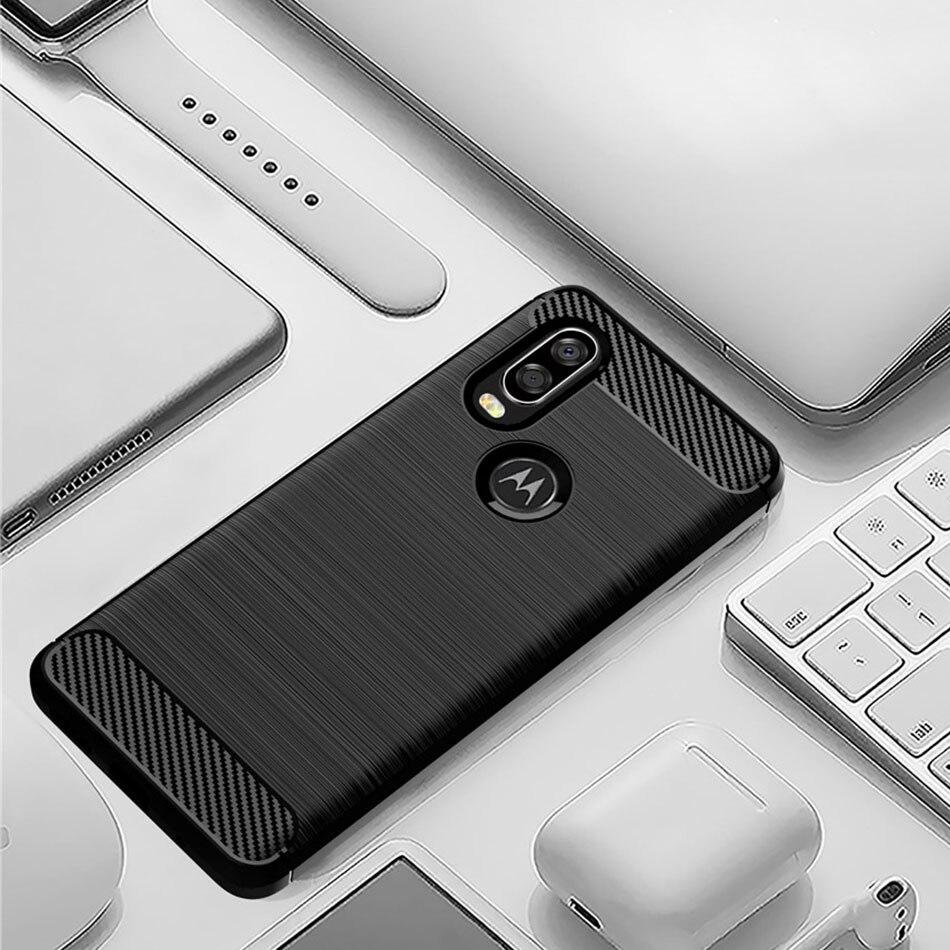 Whyes silikondeksel for Moto One Vision Motorola P50 Støtsikkert montert karbonfiber, mykt TPU-telefondeksel for Moto P50-deksel