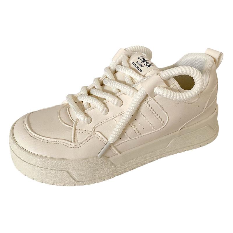 

1211 mango head big head thick sole white shoes women s autumn leather surface 2024 new niche board shoes Korean version bread shoes 40 бежевий