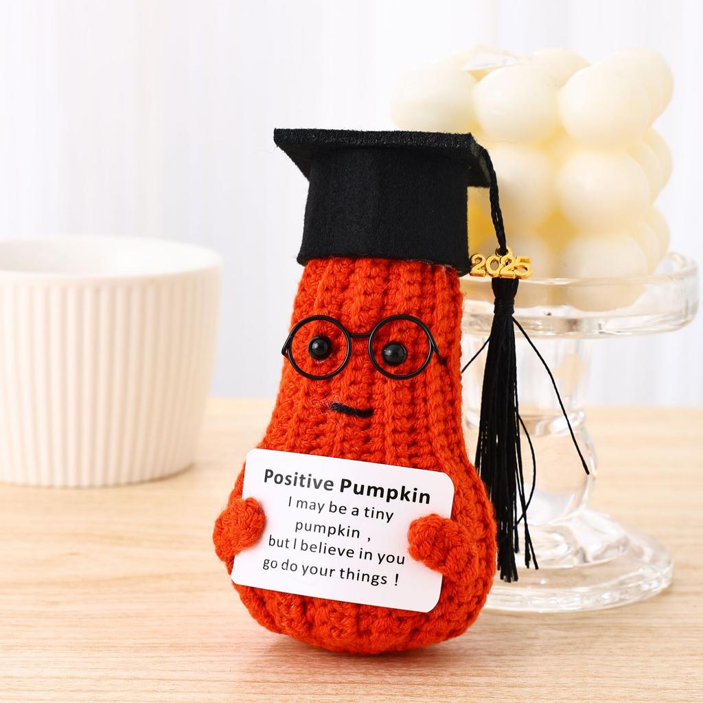 Funny Positive Emotional Support Pickle Doll Handmade Woolly Knitted Graduation Hat Unique Cucumber Potato Doll Christmas Gifts