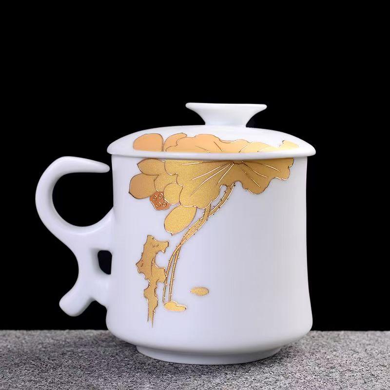 Ceramic Tea Cup with Lid Filter Tea Office Mug Jingdezhen Tea Set Celadon Cup Water Cup Teacup Mark Cup Drinkware