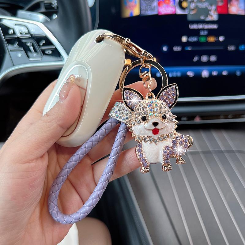 Cute Dog Car Key Chain Pendant Dripping Oil Inlaid with Diamonds Animal Puppy Fashion Bag Pendant Small Gifts