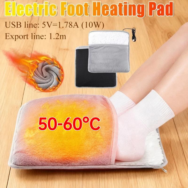 Household Feet Warmer Heater USB Soft Plush Thermal Blanket Feet Foot Warming Mat Heating Slippers for Home Office Bedroom