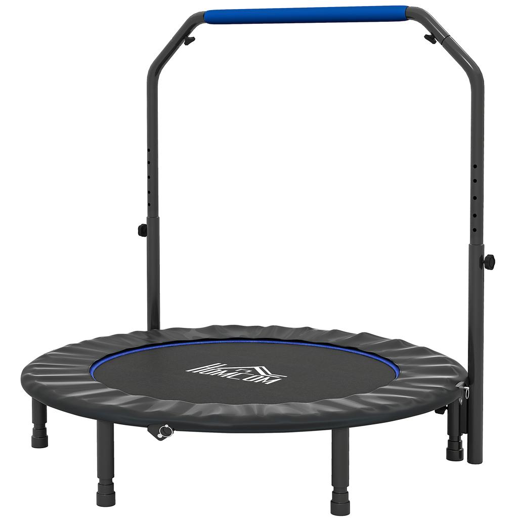 Fitness Trampoline, Dia 122 Cm, Folding, 4-Level Adjustable Handle, Black and Blue