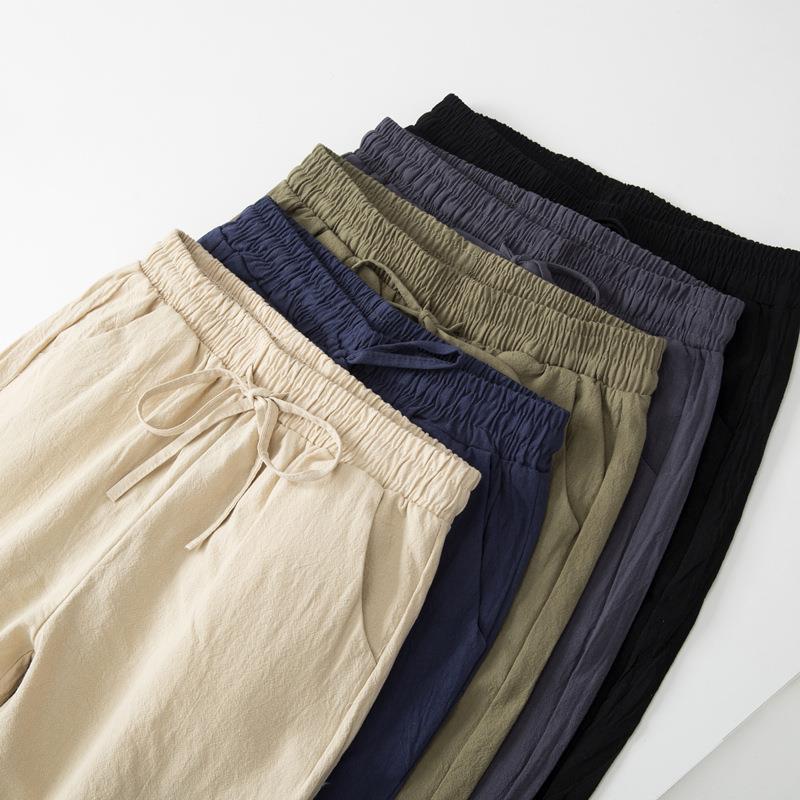 Herrenhose aus Baumwolle und Leinen, Sommer, dünner Stil, neue lässige Haren-Hosen, lockere gerade Hose, Arbeitskleidung