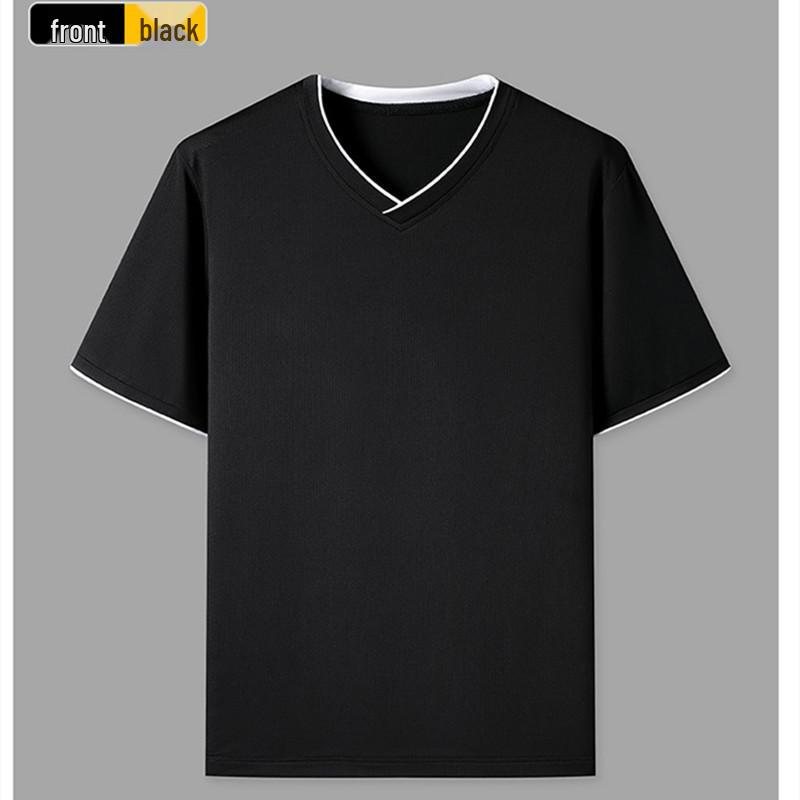 Men s Plus Size Ice Silk V-Neck Short Sleeve Mesh Sports T-Shirt