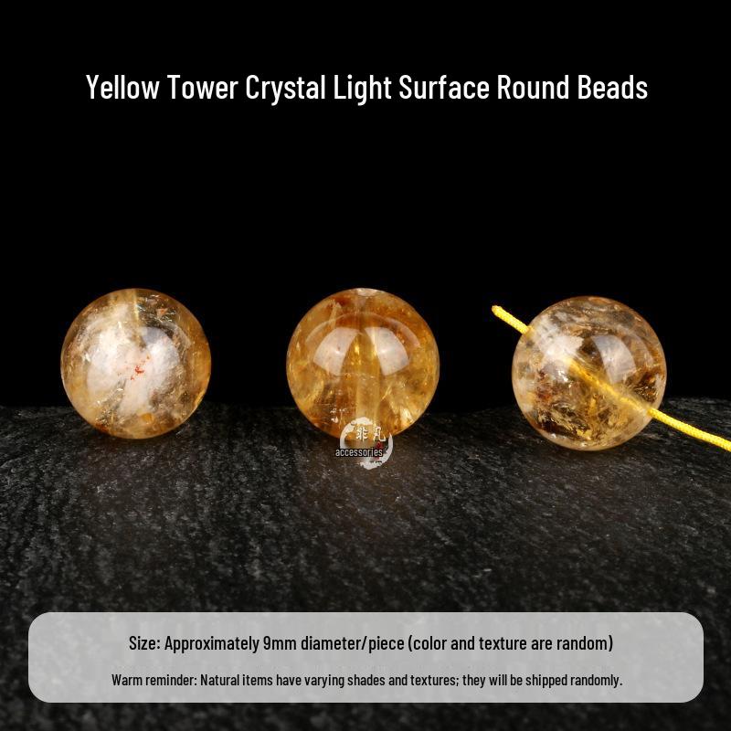 Natural Yellow Topaz & Citrine Crystal Round Bead Bracelet with Azeztulite for DIY Beading Accessories